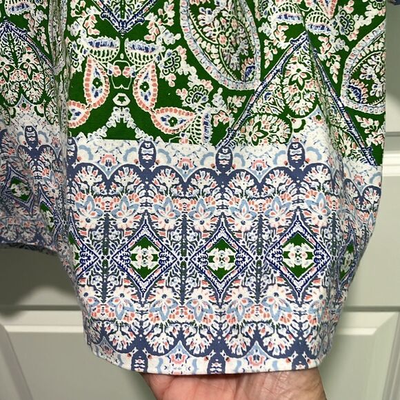 Isaac Mizrahi Live Open Cardigan Soft Green Medallion Pattern With Lavender Trim - Picture 7 of 10